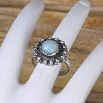 Дизайнерское кольцо ручной работы из натурального ларимара, эффектное кольцо, кольцо в стиле бохо, подарок для нее, составное кольцо, серебро 925 пробы 6