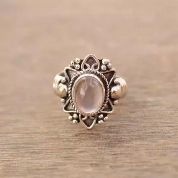 Дизайнерское кольцо ручной работы из розового кварца, богемное кольцо, эффектное кольцо, кольцо с драгоценным камнем, серебряные украшения с подвесками, подарок на годовщину 6