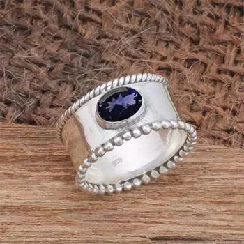 Дизайнерское кольцо ручной работы из стерлингового серебра 925 пробы с синим драгоценным камнем CZ, женское подарочное кольцо, эффектное кольцо, кольцо-спиннер, кольцо в стиле бохо 6