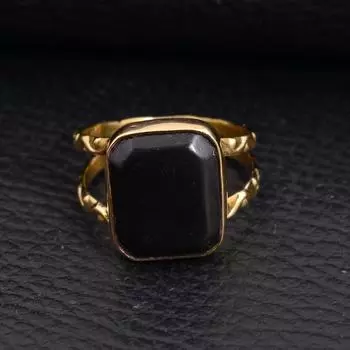 Дизайнерское кольцо ручной работы из желтого золота с плоским драгоценным камнем из черного оникса, женское кольцо, серебро 925 пробы, кольцо с безелем, юбилейное кольцо 6
