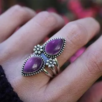 Дизайнерское кольцо ручной работы с аметистом и драгоценным камнем, твердое кольцо из стерлингового серебра 925 пробы, богемное кольцо, юбилейное кольцо, подарок для нее 6