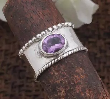 Дизайнерское кольцо ручной работы с аметистом и драгоценным камнем, серебро 925 пробы, богемное кольцо, серебряные ювелирные украшения, подарок на свадебную помолвку, кольцо-спиннер 6
