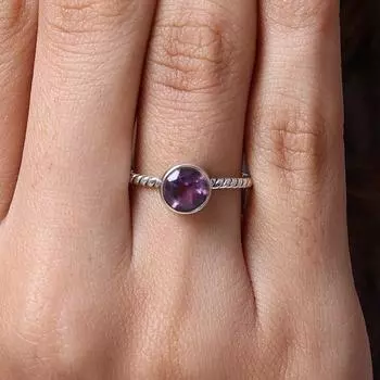 Дизайнерское кольцо ручной работы с аметистом и круглым драгоценным камнем, кольцо с камнем рождения, подарок для нее, штабелируемое кольцо, женское кольцо, серебряное кольцо 925 пробы 6