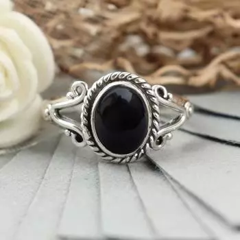Дизайнерское кольцо ручной работы с черным ониксом и овальным драгоценным камнем, серебро 925 пробы, богемное кольцо, эффектное кольцо, женское кольцо 6