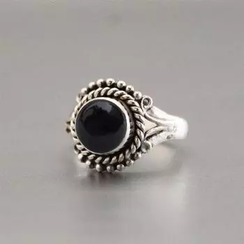 Дизайнерское кольцо ручной работы с черным ониксом и круглым камнем, кольцо в подарок на день рождения, кольцо с безелем, женское кольцо, кольцо из стерлингового серебра 925 пробы, подарок маме 6