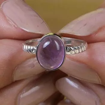Дизайнерское кольцо ручной работы с драгоценным камнем аметист, эффектное кольцо, модные украшения, кольцо для праздничной одежды, серебро 925 пробы 5
