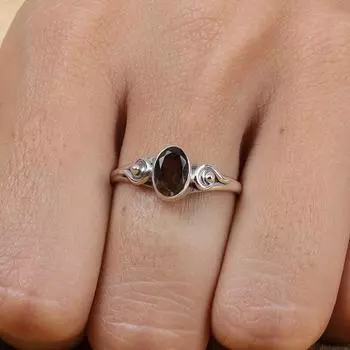 Дизайнерское кольцо ручной работы с дымчатым кварцем и драгоценным камнем овальной огранки, кольцо из твердого серебра 925 пробы, богемное кольцо, подарок для нее 6