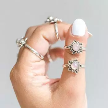 Дизайнерское кольцо ручной работы с круглым кабошоном из лунного камня, серебряное кольцо 925 пробы, богемное кольцо, составное кольцо, подарок для нее, подарок на день рождения, серебряные украшения 5