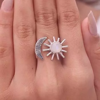 Дизайнерское кольцо ручной работы с круглым драгоценным камнем из лунного камня, кольцо Sun, серебро 925 пробы, кольцо для праздничной одежды, уникальный подарок, ювелирные украшения 5
