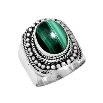 Дизайнерское кольцо ручной работы с малахитовым овальным драгоценным камнем, кольцо унисекс, богемное кольцо, ювелирные изделия из серебра 925 пробы, эффектное кольцо 6