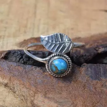 Дизайнерское кольцо ручной работы с синей медью и бирюзой, эффектное кольцо, женское серебряное кольцо, богемное кольцо, серебряные подарки 6