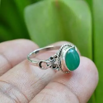 Дизайнерское кольцо ручной работы с зеленым ониксом, богемное кольцо, эффектное кольцо, подарок для нее, серебряные очаровательные украшения, серебро 925 пробы 6