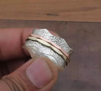 Дизайнерское кольцо Spinner Band ручной работы, двухцветное кольцо, кольцо из твердого серебра 925 пробы, богемное кольцо, мужское женское кольцо, рождественский подарок 6