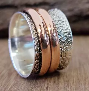 Дизайнерское кольцо-спиннер из цельного серебра 925 пробы с чеканным серебром, кольцо для медитации 5