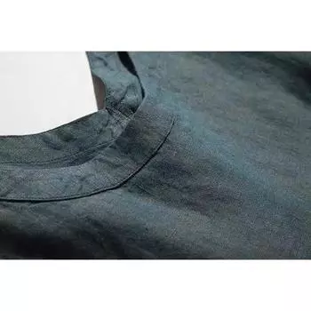 Дизайнерское легкое роскошное литературное свободное и тонкое платье из хлопка и льна для женщин 2025 года, летняя новая однотонная юбка с короткими рукавами M