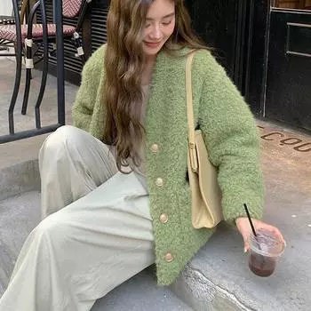 Дизайнерское маленькое ароматное пальто женское новое меховое свободное с V-образным вырезом меховое интегрированное овечье шерстое плюшевое верхнее S