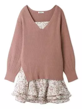 Дизайнерское мини-платье с оборками и многослойным трикотажем SWNO241009 PNK [Sneider] Женское розовый