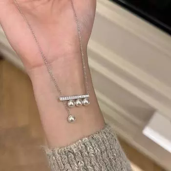 Дизайнерское ожерелье Balance Bar Pearl Pull-Up для женщин, простое, нишевое, модное, индивидуальное, универсальное, цепочка на шею, цепочка на свитер