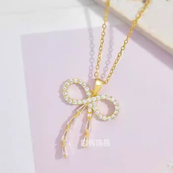 Дизайнерское ожерелье-бант для женщин, простая, высококачественная, универсальная, микро-инкрустированная подвеска, изысканная цепочка на ключицу