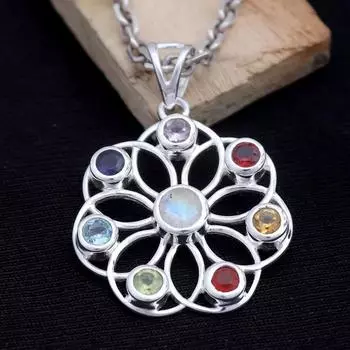 Дизайнерское ожерелье ручной работы с несколькими драгоценными камнями, подвеска Рейки, серебряные ювелирные изделия, свадебное ожерелье, серебро 925 пробы 18 inch