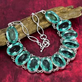 Дизайнерское ожерелье с граненым аква-апатитом и драгоценным камнем, ожерелье из стерлингового серебра 925 пробы, регулируемое ожерелье-цепочка ручной работы, для подарка на помолвку Adjustable with 18 inches зелёный