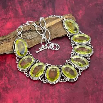 Дизайнерское ожерелье с лимонным топазом, ожерелье из стерлингового серебра 925 пробы, регулируемое ожерелье-цепочка, ожерелье ручной работы ко Дню памяти Adjustable with 18 inches жёлтый