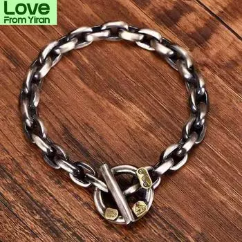 Дизайнерское толстое кольцо в стиле ретро, толстый мужской браслет ручной работы, серебряный тренд, модный тяжелый мотоциклетный стиль, ювелирные аксессуары 22cm