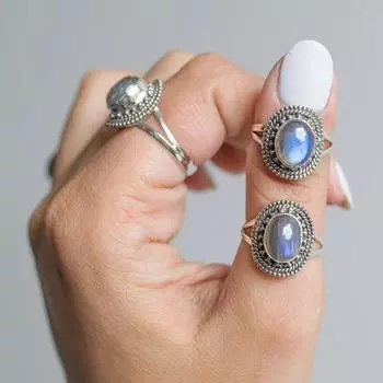 Дизайнерское женское кольцо ручной работы с драгоценным камнем лабрадорит, ювелирные изделия из цельного серебра 925 пробы, кольцо с камнем, кольцо с безелем 6
