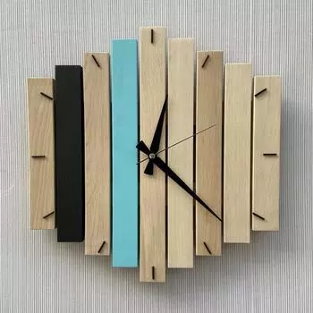 Dizayn Настенные часы из натурального дерева с геометрическим рисунком 40х40 см