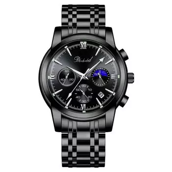 DIZIZID кварцевый хронограф популярные деловые многофункциональные нержавеющие водонепроницаемые до 3 светящихся часов для поиска работы мужские часы, часы, стильные, чёрный