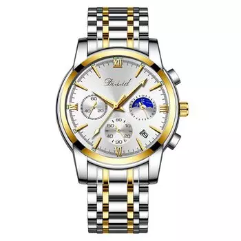DIZIZID Мужские кварцевые часы-хронограф Популярные деловые часы Стильные многофункциональные часы из нержавеющей стали Водонепроницаемость 3 АТМ Дата Светящиеся