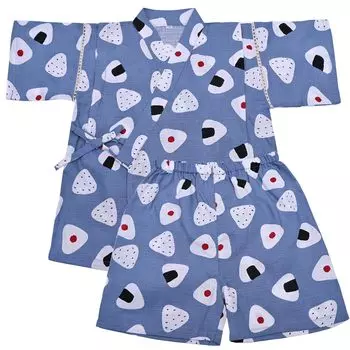 Dizon Jinbei Мальчики Девочки 120 Пижамы Хлопок Конопляная Одежда Юката Кимоно Японская Одежда Мягкий Верхний и Нижний Комплект Праздничный День Темно-Синий Рисунок Динозавр Веер