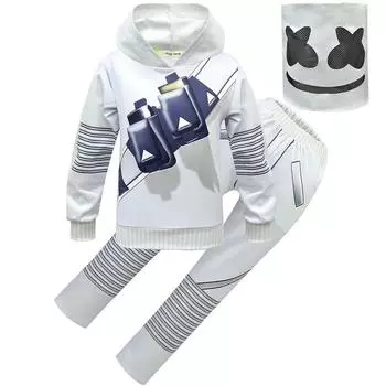 Dj Cosplay Marshmallow Costume Kids Hoodie Pants Mask Fancy Dress Clothes Set 120