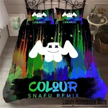 DJ Lovers Marshmello Хип-поп Музыка EDM Мозаика DJ Постельное белье для мальчиков и девочек Твин Queen Size Пододеяльник Наволочка Кровать Дети Взрослые US Full 200x230cm