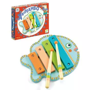 DJECO Animambo Series Ксилофон Музыкальный инструмент Игрушка Ксилофон Деревянная игрушка Детская развивающая игрушка Монтессори для детей 1 года Рождество (DJ06001)