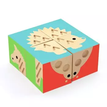 DJECO Cube 3D Picture Educational Educational Basic 2 Years Christmas Puzzle, Puzzle, Blocks, Wooden, Matching, Children s Toy, Animal, Puzzle,