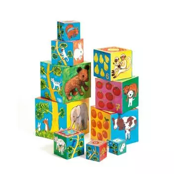 DJECO djeco 10 My Friends Blocks Stacking Cube Toy 1 Year Old Building Blocks Animal (DJ08506)