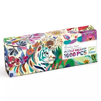 DJECO Gallery Puzzle Rainbow Tiger Jigsaw Puzzle 1000 Pieces Puzzle Начальная школа Образовательная игрушка Стильный скандинавский тигр Искусство Подарок Домой Время