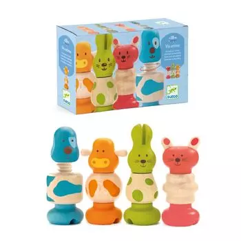 DJECO Jeco Vis Animo игрушка обучающая игрушка деревянная отвертка для пальцев поворотный пазл цветное животное 1 год 18 месяцев ребенок обучающий