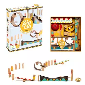 DJECO Jig and Go 25 предметов Domino Toppling Domino Set Развивающая игрушка Деревянное устройство Подарок Монтессори 7-летнему ребенку на Рождество (DJ05642)