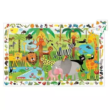 DJECO Observation Puzzle Jungle 35PCS Puzzle Picture Search Jigsaw Puzzle Обучающая игрушка Подарок Монтессори 3-летнему ребенку на Рождество (DJ07590)