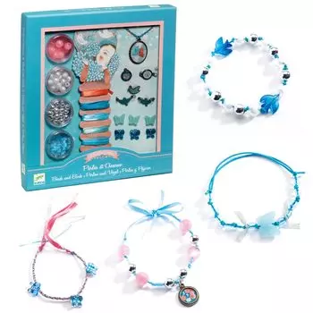 DJECO Pearls Birds Accessory Kit Making Toy Blue Beads Bird Handmade Kit Present 8 Years Old Girls Adults & (DJ09806)