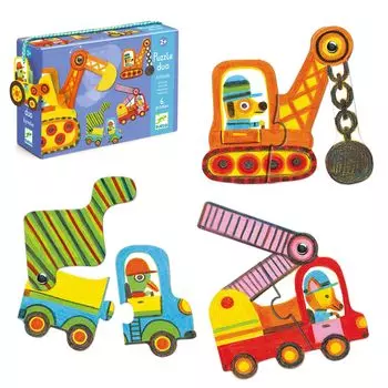 DJECO Puzzle Duo Articlo Автомобильный пазл 2-летний автомобильный пазл Рабочее транспортное средство Экскаватор Автомобиль Сопоставление картинок (DJ08170)