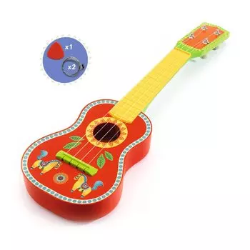 DJECO Ukulele музыкальный инструмент игрушечная гитара мини-гитара игрушка укулеле 4 струны обучающая игрушка музыкальное представление Монтессори 3 года Рождество