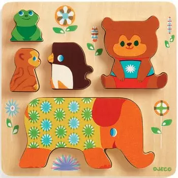 DJECO Woody Pile Mold Puzzle Animal Educational Puzzle Деревянные блоки Строительные блоки Детские Монтессори 1 год Рождество (DJ01056) бежевый
