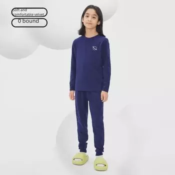 DK 2024 Осенне-зимние теплые комплекты нижнего белья с начесом для девочек и мальчиков : Пижамы для детей среднего и большого размера. 140 cm