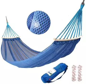 DKAEBLC Hammock Parachute Prevents For Load Capacity Mesh Support Rod Storage Bag Included Falling, 1-2 People, 300kg, Comfortable, Foldable, Net, синий
