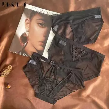 DKGEA 3 шт. черные трусики сексуальные трусы с низкой посадкой женское нижнее белье кружевные трусы прозрачные M