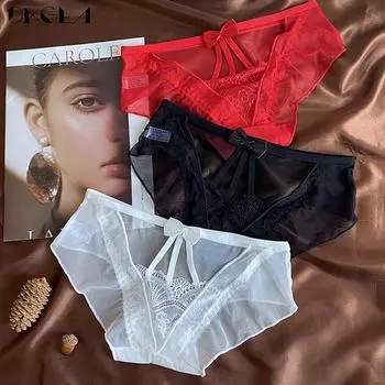DKGEA 3 шт. трусики сексуальные трусы с низкой посадкой кружевное женское нижнее белье черные, белые, красные прозрачные трусы M