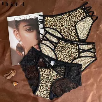 DKGEA 3 шт. трусы с леопардовым принтом женское сексуальное нижнее белье кружевные трусики со средней посадкой M